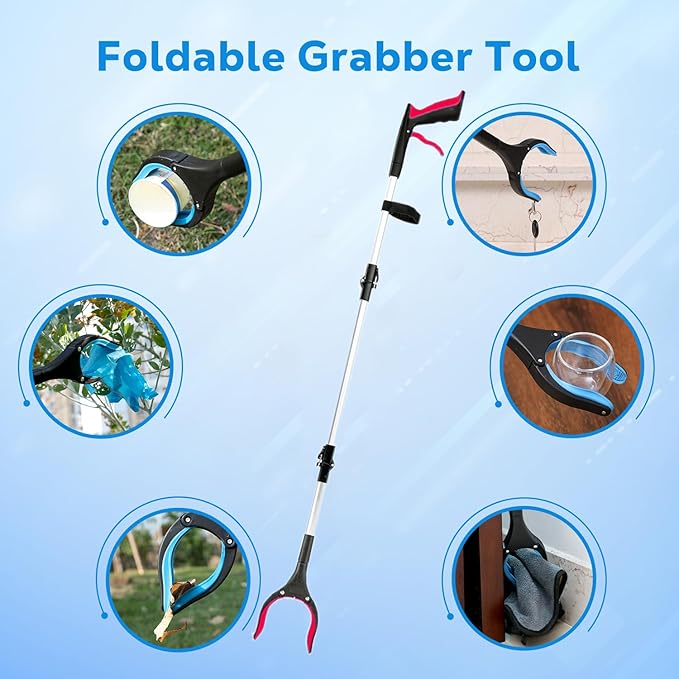 Grabber Reacher Tool - 43” Extra Long Foldable Gripper and Reaching Tool - Heavy Duty Pick Up Stick Grabbers for Seniors, Trash, Surgery Recovery Must Haves Gifts (Red-43in)