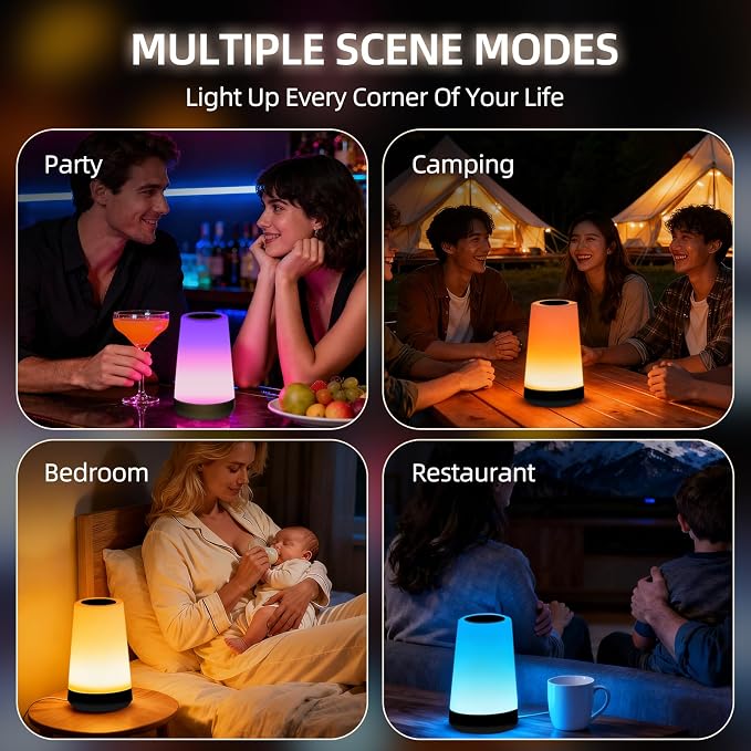 Night Light, Dimmable Touch Lamp and Remote Control, 13 RGB Colors & 5 Brightness, Rechargeable Bedside Table Lamp for Baby Kids Nursery Bedroom Bathroom Camping (Black)