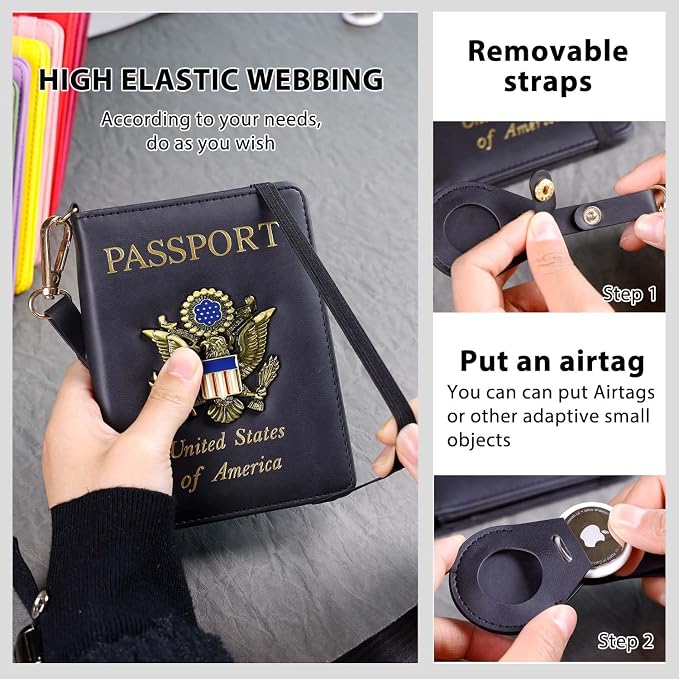 Cnycmy Passport Holder for travel,Passport-Wallet-Holder for Women, RFID Passport Holder with Slot Waterproof, PU Leather Travel Passport Case (black1)