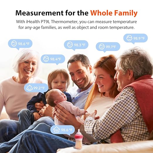iHealth Infrared Digital Thermometer for Adults, Baby, PT9L White | 3-in-1 Mode & 3-Color Prompt, Fever Alarm & Silent Mode, Forehead & Object Detection, 40 Memory Storages