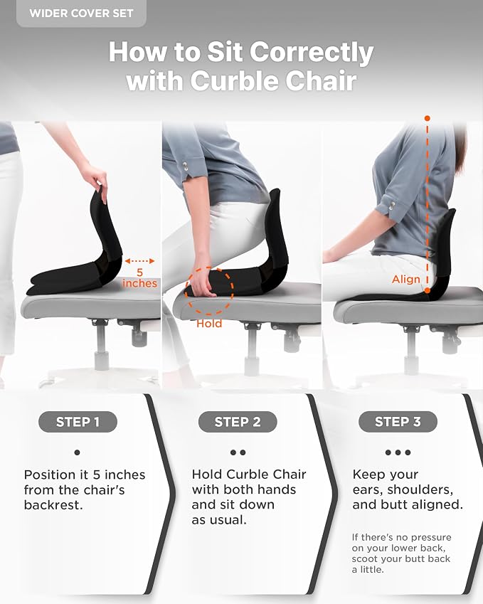 curble Wider – Ergonomic Desk Chair Seat Cushion, Everyday Passive Posture Trainer for Work from Home, Office & Car, Breathable Lumbar Support (Black)