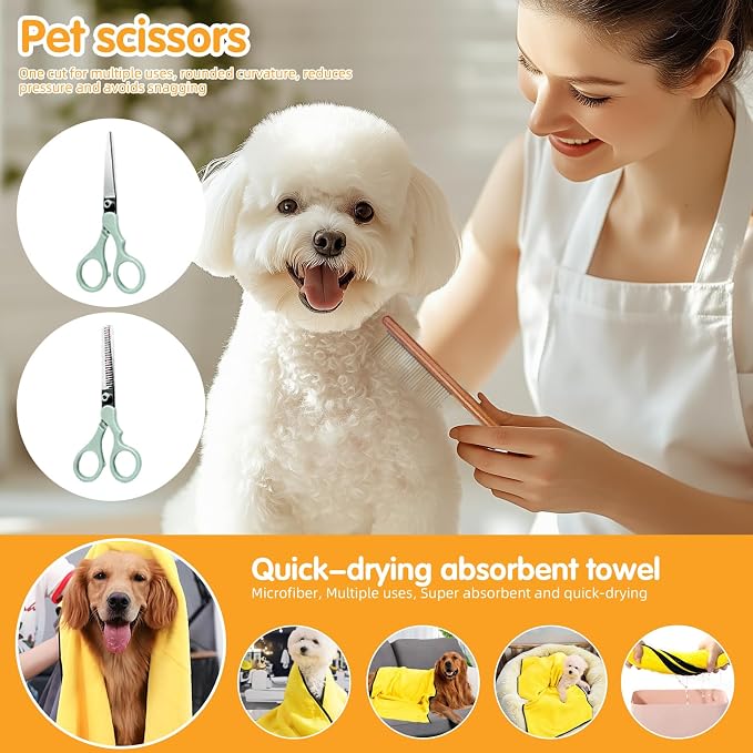 Aglads 12 in 1 Pet Grooming Kit, Dog Grooming Supplies with Self Cleaning Slicker Brush, Dematting Comb, Safety Nail Clippers, for Small Medium Large Dogs Cats Rabbits Long Short Curly Hair(12, blue)