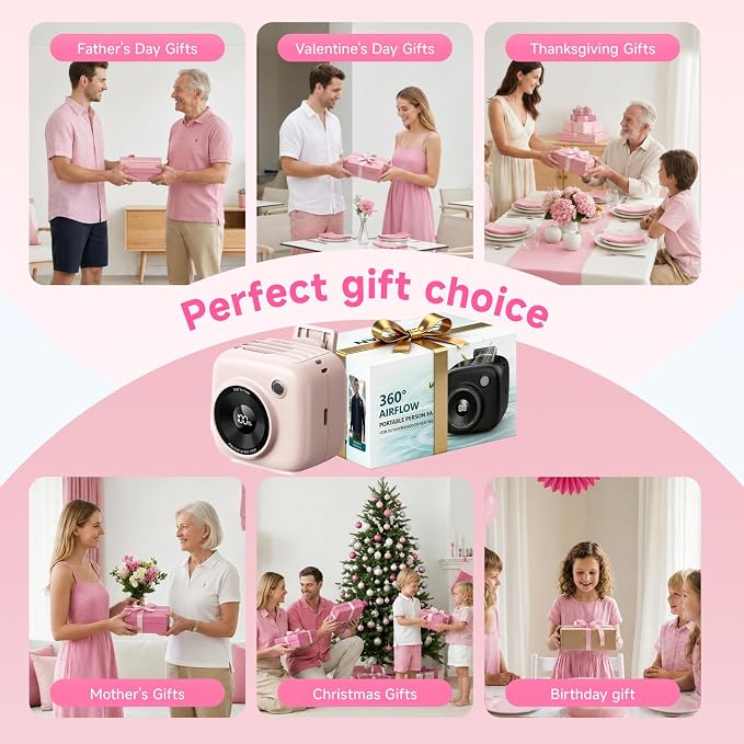 Portable Waist Fan, Rechargeable Wearable Fan w/ LED Display, 3 Speeds, 3000mAh Battery, 10H Runtime, Mini Turbo Airflow, Clip on Belt/Shirt/Hat,Travel Essentials Gift for Women,Makeup,Concert -2 PACK
