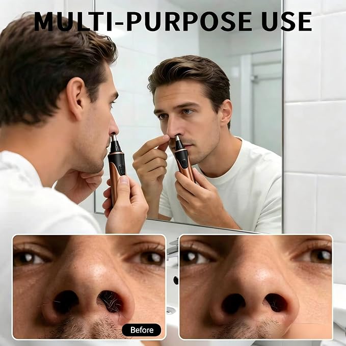 Electric Nose Hair Trimmer for Men, 2026 Professional 2 in 1 Painless Rechargeable Nose and Ear Hair Clipper, IPX7 Waterproof, Type-C Fast Charging, 6-Month Battery Life,Gifts for Father(Brown)