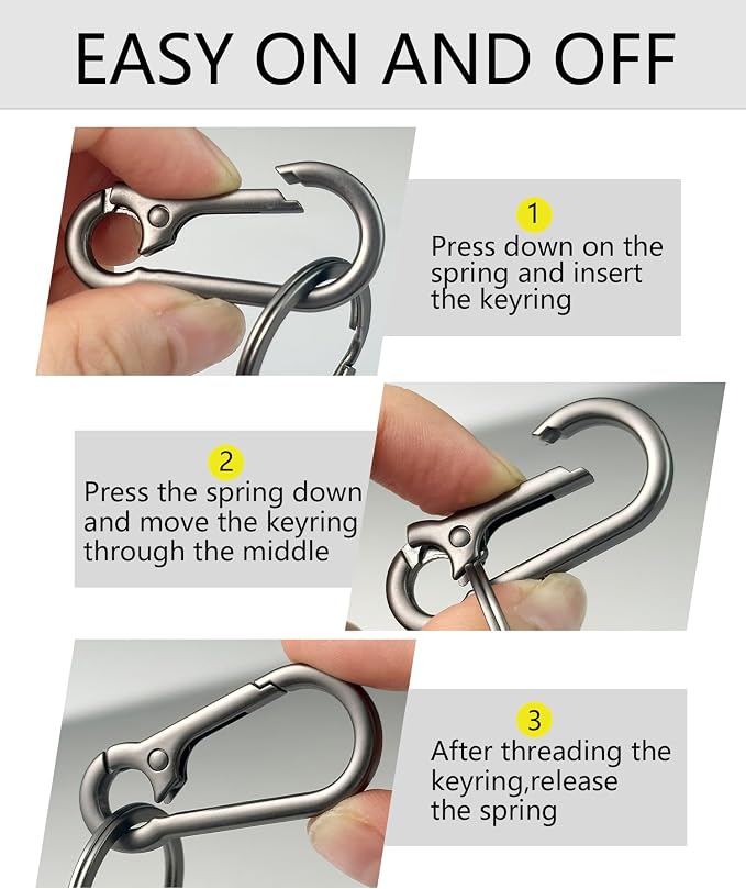 Metal Key Chain Carabiner Clip with Key Ring and D Ring | Heavy duty build, full accessory packs, quick release, multi purpose hook, belt loop holder, separate home and car fob sets