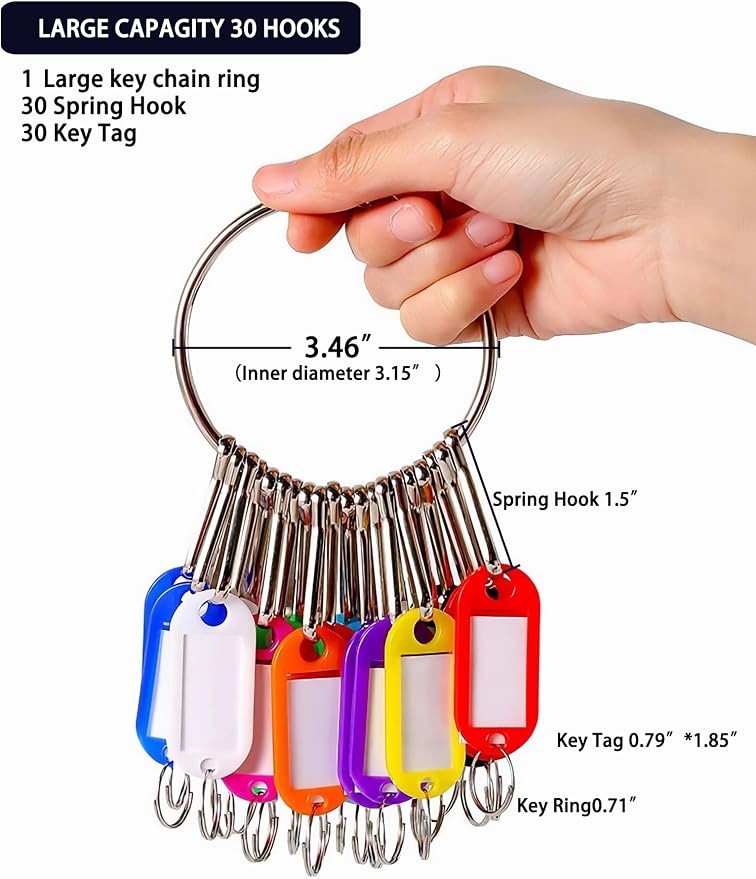 Portable Key Organizer, Key Organizer Keychain,30 Key Tags with Ring and Individual Spring Hooks,1 Key Holder,Suitable for Company, Home,Multiple Keys, Office, Janitor, Hotel, Apartments KeyManagement