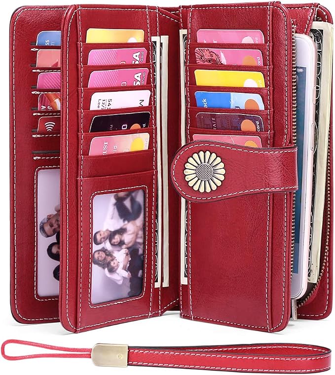 SENDEFN Wallets for Women Leather Credit Card Holder with RFID Blocking Large Capacity Wristlet | with RFID Blocking
