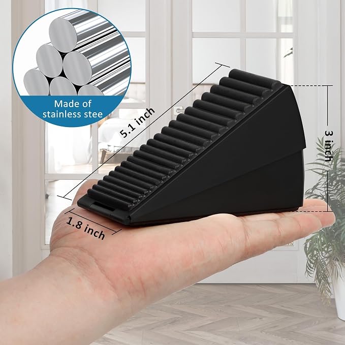 Optish Heavy Duty Door Stopper, Adjustable Spring Large Stopper, 3 Inches High Tall Wedge Stoppers for Bottom of Door, Door Stop Suits Wood, Carpet, Tiles, Home, Heavy Door, Black