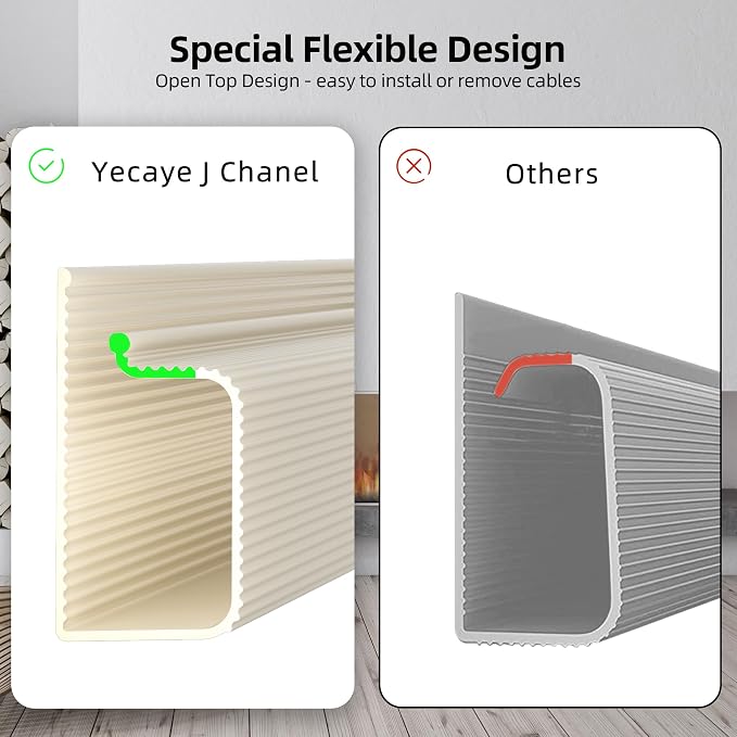 YECAYE 94.2 in Cable Management Under Desk,Easy Install Adhesive Mount Cord Hider,Cord Organizer,Wire Management,Wire Hider for Office Organization,Child & Pet Proof,Beige