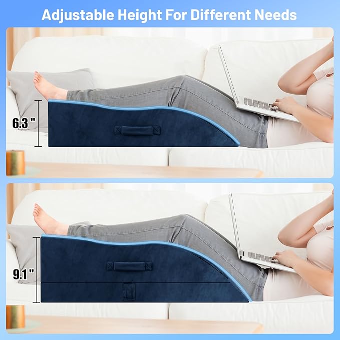 TranquilRelax Leg Elevation Pillows, Wedge Pillow for After Surgery Or Rest, Memory Foam Leg Support Adjustable, Back Knee Hip Ankles Pain Relief, Knee Pillow for Sleeping Blood Circulation Blue