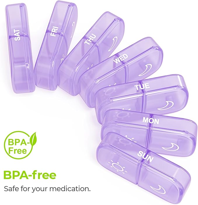 AUVON XL Weekly Pill Organizer 2 Times a Day, Pill Box 7 Day with One-Side Large Openings for Easy to Use, Black Privacy Protection AM PM Pill Case for Medication, Vitamins, Fish Oils, Supplements