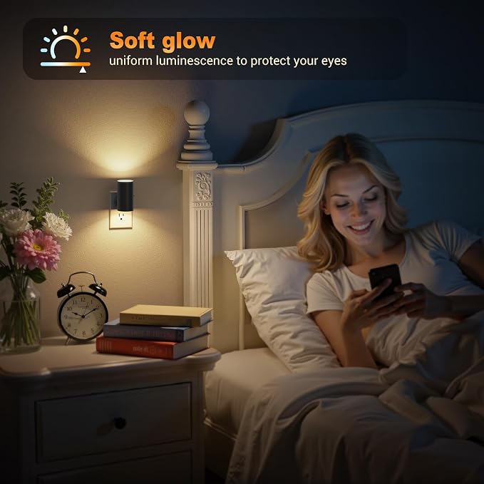 JandCase LED Night Light, Night Lights Plug into Wall with Dusk to Dawn Sensor, 5 Color Temperatures, Rotating Plug, Dimmable Nightlights, Adjustable Brightness for Bedroom Bathroom Hallway, 4 Pack