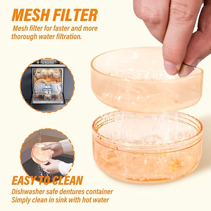Denture Case, 2PCS Retainer Case with Strainer Basket, 2 in 1 Denture Bath Case No-Leak Retainer Cleaner Case, Retainer Holder for Travel, Mouth Guard Case for Dentures, Clear Braces, Night Guard
