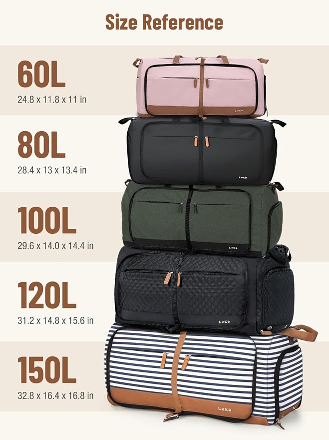 Lekesky Foldable Travel Duffle Bag for Women, 80L Large Duffel Bag with Separate Shoes Compartments & Straps, Carry On Weekend Bag for Women, Hospital, Overnight (Black)