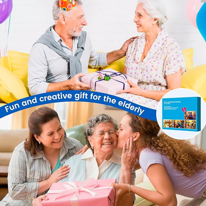 4 Pack 36 Large Piece Puzzles for Seniors,Dementia Puzzle Alzheimer's Activities for Seniors Dogs Parrots Cats Owls Easy Puzzle Memory Games for Seniors Gift for Elderly Seniors Adult