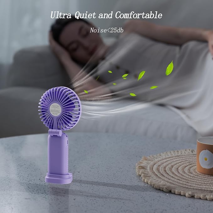 GOCKERA Portable Fan, 4200mAh Battery Operated Fan, 5 Speeds&Digital Display, Makeup Fans for Women with Base, 180°Foldable 3in1 Handheld/Neck/Desk Fan for Outdoor Indoor,Ultra Quiet (Purple)