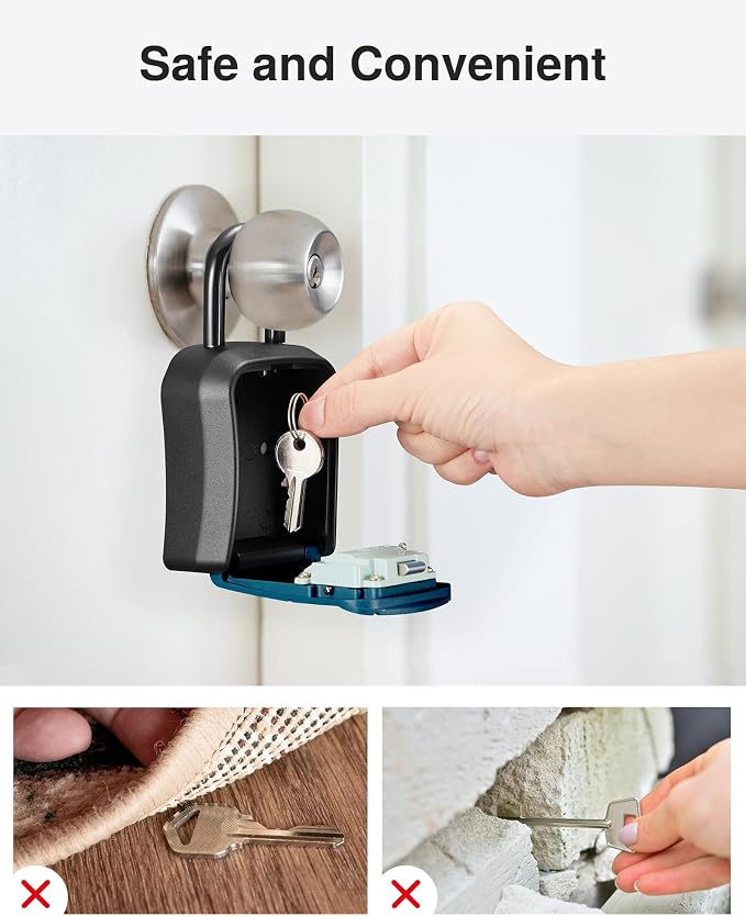 Puroma Key Lock Box Outdoor 4 Digit Code Combination Lockbox 1 Peacock Blue | For Contractors Guest Realtor Storage Keys, Portable, Home Wall Mount, Resettable, Combination, Weatherproof, High-capacity