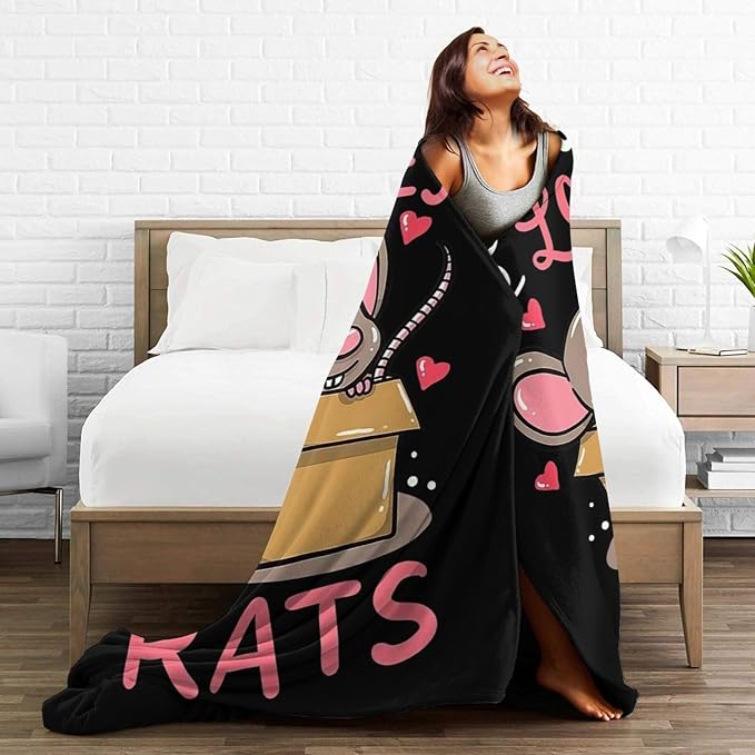 Just A Girl Who Loves Rats Blanket Soft Cozy Mouse Rat Plush Throw Blanket Warm Animal Flannel Fleece Stuff Decor Blanket Gifts for Lover Teens Kids Girls Boys Women Adults Bed Travel 60"x80"