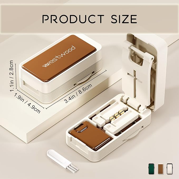 Pill Cutter - 1/4 & 1/2 Pill Splitter for Small Tiny Large Pills Professional | Hidden Blade & Sealed Storage | Adjustable & Cuts Multiple Tablets | Includes Cleaning Brush (Brown)
