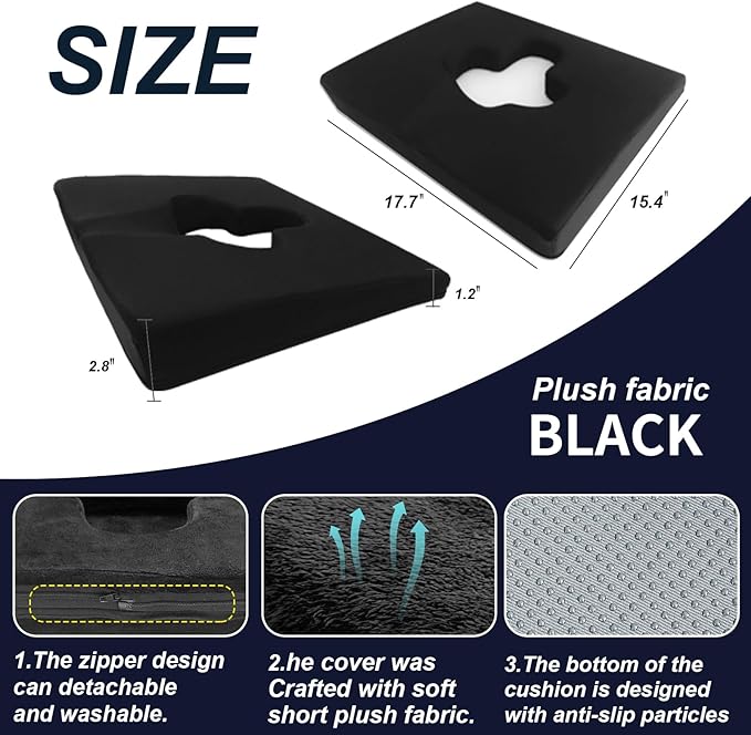 Gel Wheelchair Seat Cushion,Bed Sore Cushions for Butt, Sciatica,Coccyx,Pressure Sore Cushion for Office Chairs&Car,Ulcer Pain Relief Butt Pillow,Removable&Washable Cover (Plush-Fabric Black)