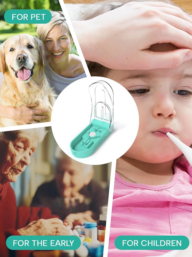 Pill Cutter with Medicine Labels Stickers, Easy to Carry and Use Pill Splitter, Splitter Provides Drug Prompts, Assist Family Members in Using Drugs Quickly and Safely (Blue Green)