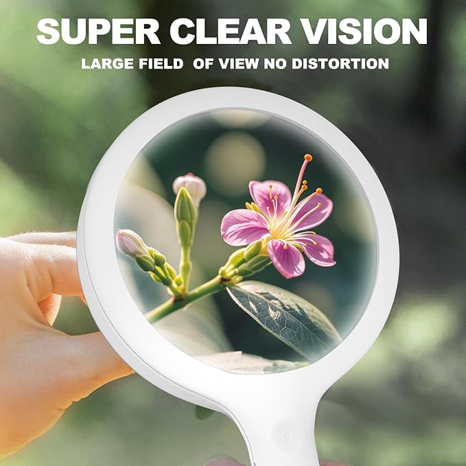 30X Charge Magnifying Glass with Light, NUEYiO 4.33Inch Large Handheld Magnifying Glass 20 Daylight LEDs, Third Gear Dimming Lighted Magnifier for Seniors Reading Inspection Coin Collection Jewelry