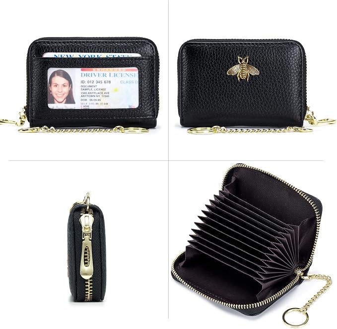 imeetu RFID Credit Card Holder, Small Card Wallet Women, Leather Card Case | Genuine Leather Women's Card & id Cases, Change Coin Purse with Zipper Keychain id Window, 20 Colors & 3 Styles, Daily, Gifts