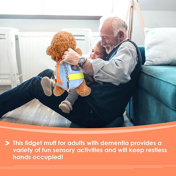 Fidget Blanket for Elderly, Fidget Sensory Blanket for Seniors with Alzheimer’s, Dementia Products for Elderly, Sensory Fidget Blanket, Teddy Dog Fidget for Adults with Dementia