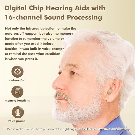 OTC Hearing Aids for Seniors Rechargeable Hearing Amplifiers with Noise Cancelling for Mild to Moderate Hearing Loss, In Ear Nearly Invisible, Auto On/Off, Memory Functions, Portable Charging Case, LED Display Elderly-Friendly