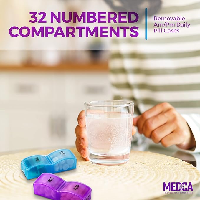 Pill Organizer Monthly - 31 Day Am/Pm Daily 32 Pill Cases for Each Day, Organizer Box for Vitamins, Medicine and Medication