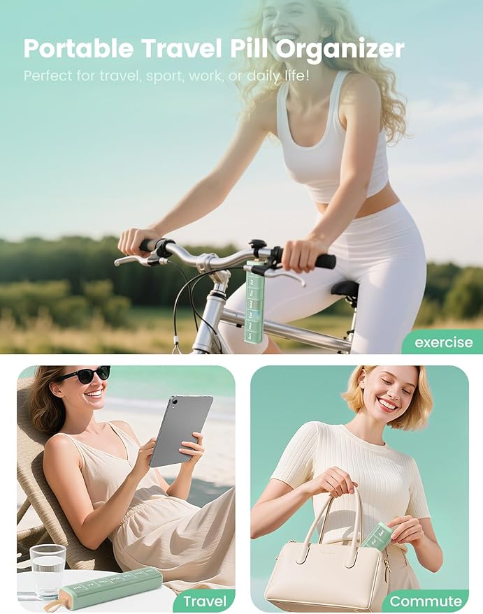 Weekly Medicine Pill Organizer, 7 Day Daily Pill Box Case Travel with Portable Handle, Moisture-Proof Desiccant & Secure Hinges for Vitamins, Medication Supplements