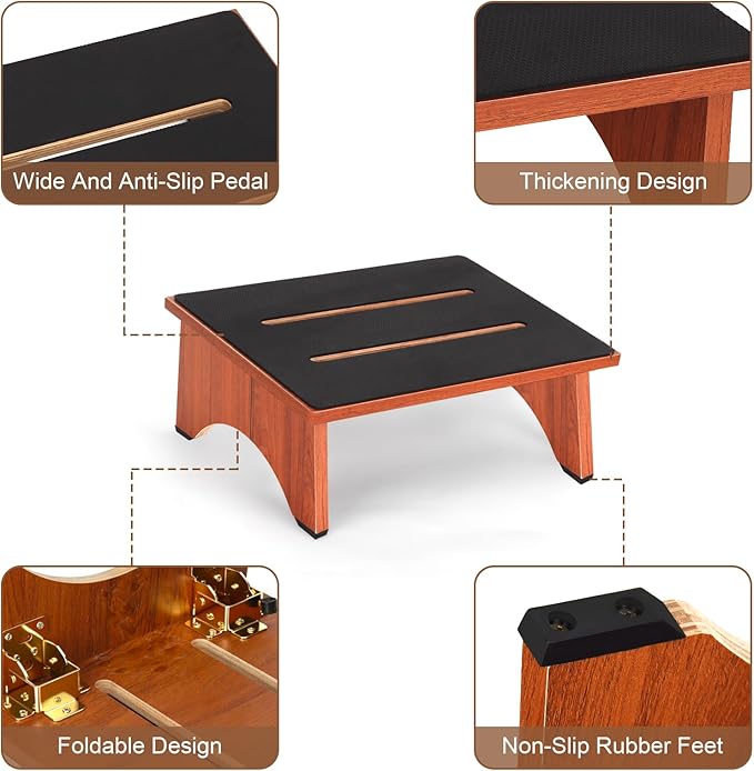 Step Stool Foldable, Wooden Step Stool with Non-Slip Rubber Stepping Feet, Folding Platform Step Stools for Adults Seniors in Kitchen, Home, Bedroom, Office, Rv, Easy to Carry,450 LBS Capacity (Brown)
