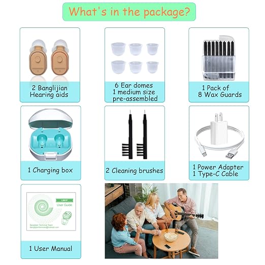 Banglijian Hearing Aids Rechargeable for Adults Seniors, Magnetic Contact Charging Box, Mini Sound Amplifier Noise Reduction and Feedback Cancellation (Beige)