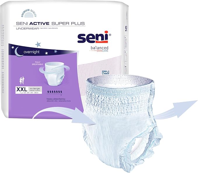 Seni Active Super Plus Unisex Adult Incontinence Underwear, Heavy Absorbency, Pull On Disposable Overnight Underwear for Men & Women (XX-Large, 48, Count)