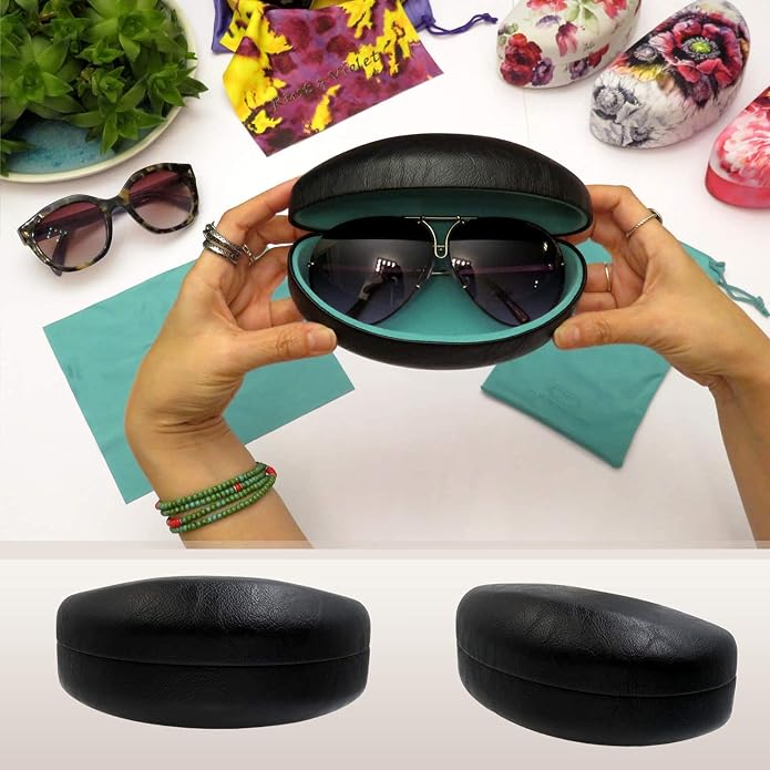 MyEyeglassCase - Large Sunglasses Case - Glasses Holder with Pouch & Cloth - Eyeglass Hard shell Medium - Extra Large frames