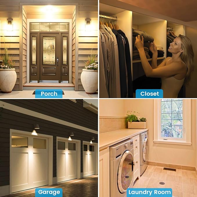 Motion Sensor Light Bulbs, Dusk to Dawn, 13W 100W Equivalent, Movement Activated Security LED Bulb, 2700K Warm White, for Outdoor Indoor, Porch Garage Basement Hallway Closet, 4 Pack