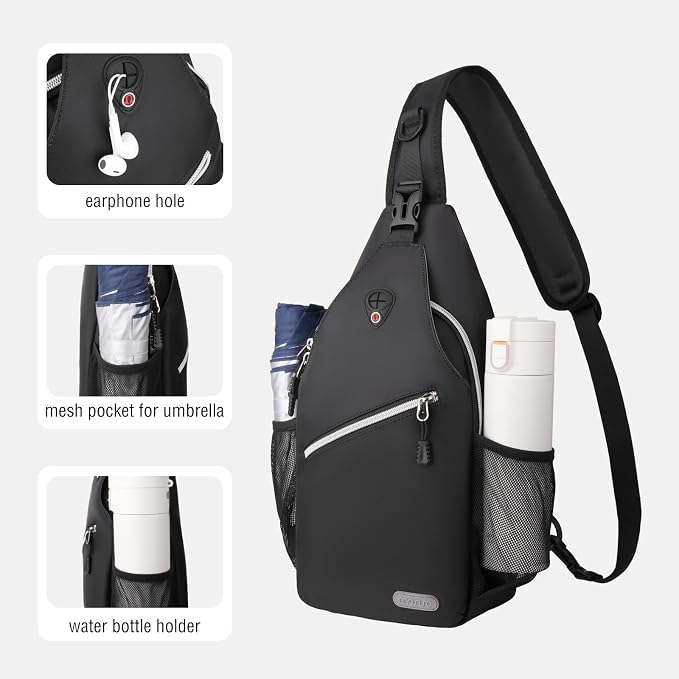 MOSISO Small Sling Bag for Men, Crossbody Shoulder Chest Daypack Bag | Sling Backpack for Casual Travel Hiking