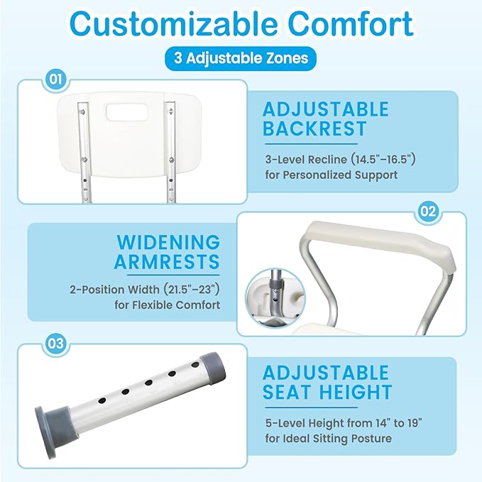 360° Swivel Shower Chair for Inside Tub, Shower Chair for Elderly and Disabled, 300lbs Heavy Duty Shower Seat with Adjustable Arms and Back, Bath Stool for Adults Senior Fits Bathroom Bathtub