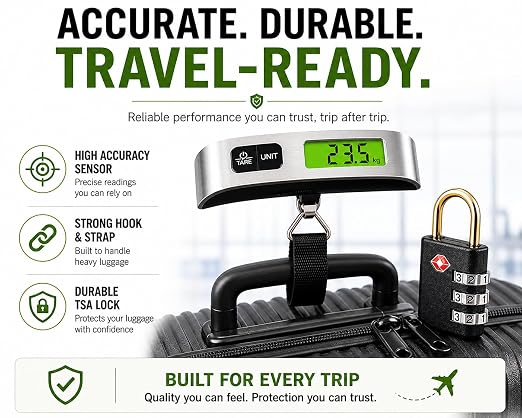 Luggage Scale with TSA Approved Lock, Digital Portable Hanging Baggage Scale 110lb/50kg, Travel Weight Scale for Suitcases, Avoid Overweight Fees, Travel Essentials Gift, Battery Included