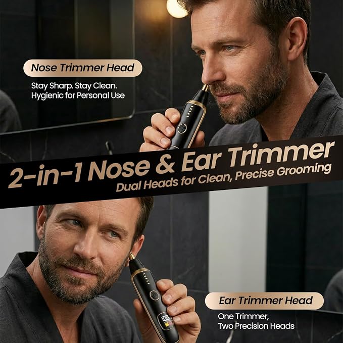 Nose & Ear Hair Trimmer with LED Display for Men and Women, 2026 USB Rechargeable Facial Trimmer Clipper for Easy Cleansing, Portable Painless Grooming Kit,Gift Box Included