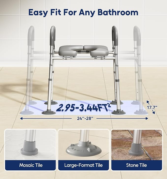 Bluelog Raised Toilet Seat Risers for Seniors with Handles, Grey | Adjustable 7 Height & 6 Width, 400lbs Heavy-Duty Support, Built-in Paper Holder & Storage, For Elderly & Handicap
