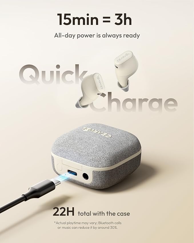 Cearvol Wave Lite OTC Hearing Aids Earbuds with Bluetooth - App Control, Aux-In, Noise Reduction Rechargeable for Mild to Moderate Severe Hearing Loss Seniors & Adults (Starlight)