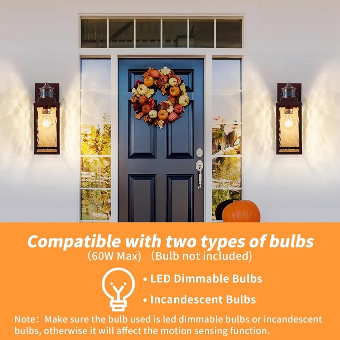 2 Pack Bronze Motion Sensor Outdoor Wall Lights,Updated Dusk to Dawn Outdoor Lighting, Exterior Light Fixtures Wall Mount,Waterproof Porch Light Outside Lights for House