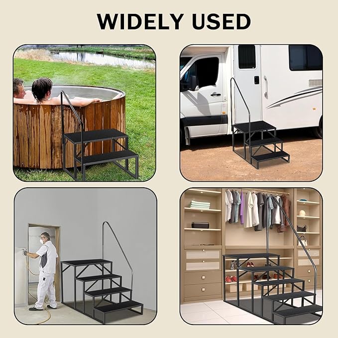 Step Ladder, Step Stool with Handle, Heavy Duty Pool Ladder Above Ground 660Lbs, Camper Steps Outdoor Steps RV Stairs for Reaching High, Portable Home Stairs for Travel Trailer (6 Step, Single Handle)