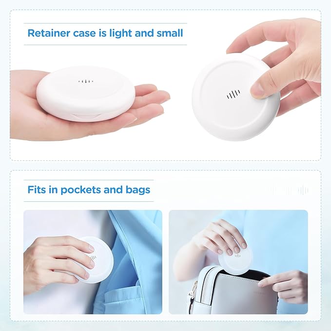 2 Pack Retainer Case Ultra-slim Aligner Case with Vent Holes Removable Inner Tray Silicone for Easy Cleaning(2Pack White Blue)