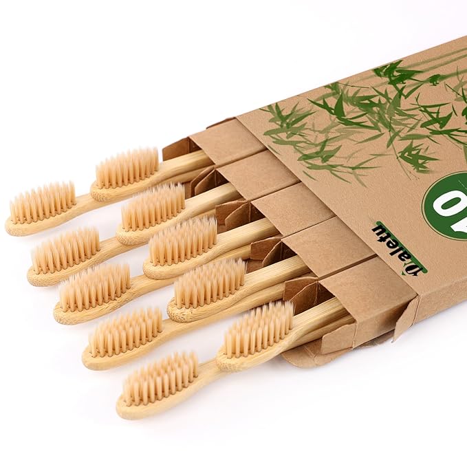 Bamboo Toothbrushes Soft Bristles 10 Pack, Biodegradable BPA Free Soft Bristles Toothbrushes for Adult, Eco-Friendly, Natural Wooden Organic Toothbrush