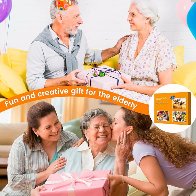 3 Pack 48 Large Piece Puzzles for Seniors,Alzheimers Puzzle Dementia Activities for Seniors Kittens Chicks Birds Dementia Patients Puzzles Gift for Elderly Seniors Adult