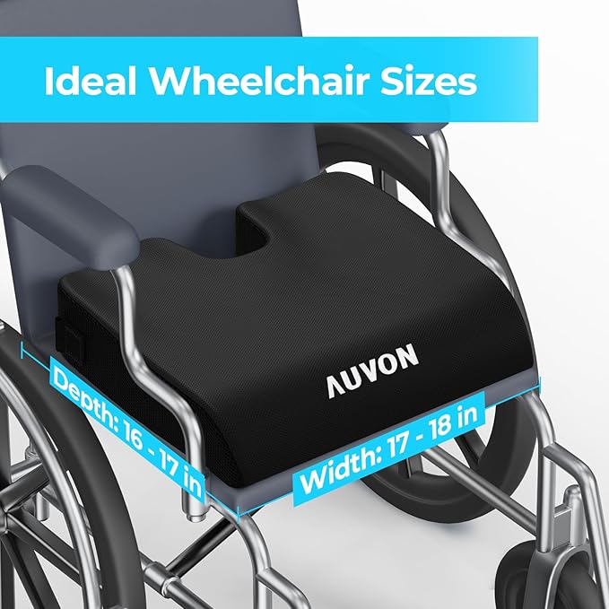 AUVON Gel Wheelchair Seat Cushion, Relieve Sciatica, Back, Coccyx, Pressure Sore and Ulcer Pain, Refreshing Ergonomic Chair Cushion with Waterproof Silk Fabric, Anti-Slip Cover