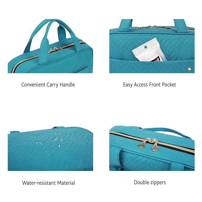 BAGSMART Toiletry Bag Travel Bag with Hanging Hook, Water-resistant Makeup Cosmetic Bag Travel Organizer for Accessories, Shampoo, Full Sized Container, Toiletries,Large-Teal