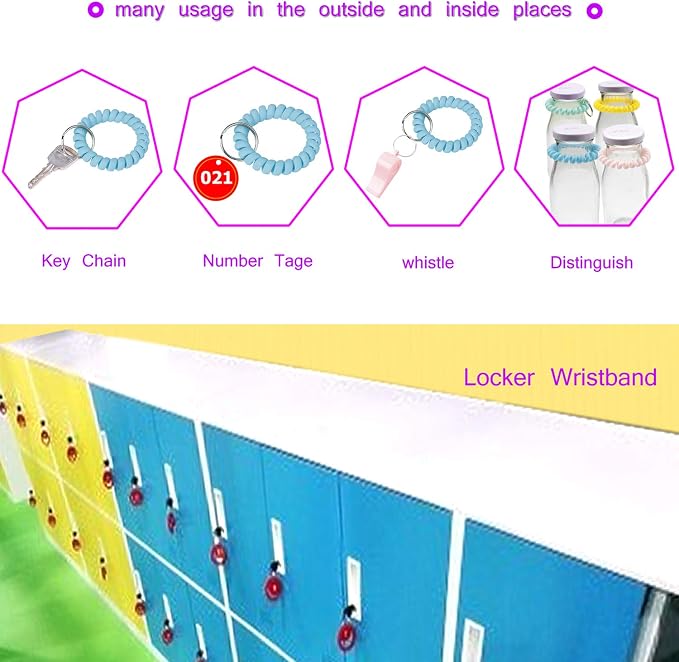 BIHRTC 6 Color Wrist Keychain Plastic Spring Flexible Spiral Wrist Coil | Stretchable Wristband Spiral Key Chain Bracelet Key Holder Key Ring for Gym Pool ID Badge Sauna Outdoor Activities
